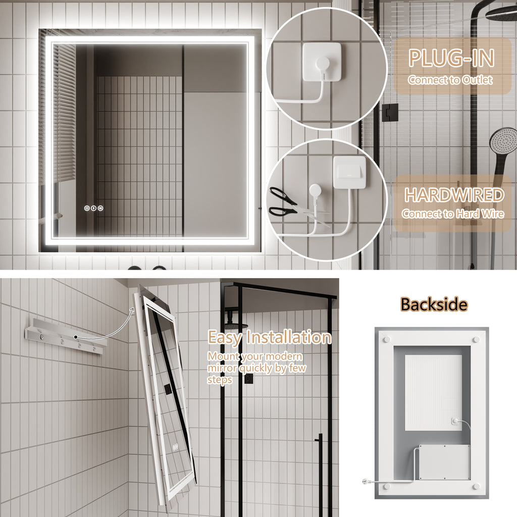 Leoglint LED Bathroom Mirror, 36x36 inch Bathroom Vanity Mirrors with Lights, Mirrors for Wall with Smart Touch Button, Anti-Fog, Memory Function, Stepless Dimmable Makeup Mirror (Horizontal/Vertical)