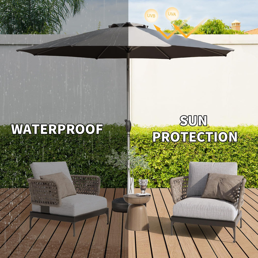 Leoglint 10FT Patio Umbrella, Outdoor Umbrella with Push Button Tilt and Crank, UV Protection Waterproof Market Sun Umbrella with 8 Sturdy Ribs for Garden, Deck, Backyard, Pool (Gray)