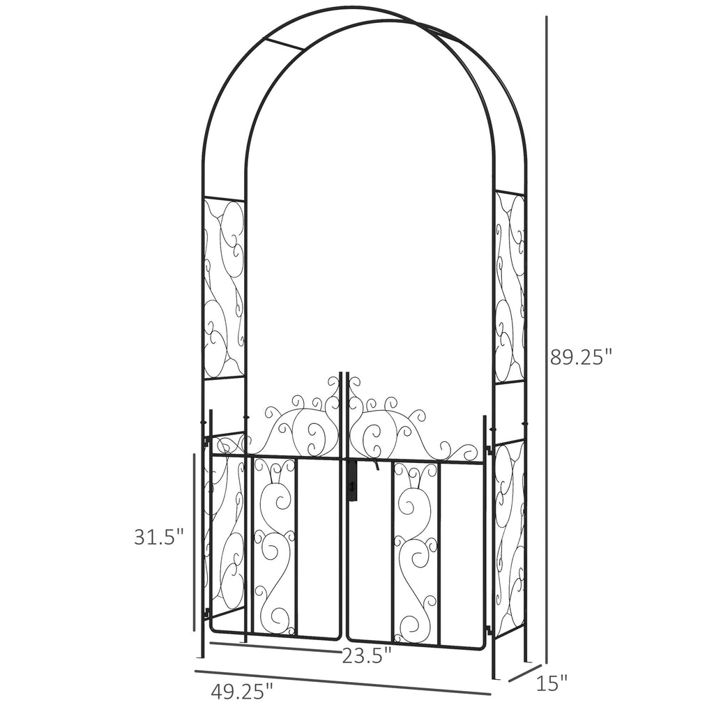 Leoglint 7.5' Metal Garden Trellis with Gate, Garden Arbor Trellis for Climbing Plants, Roses, Vines, Wedding Arch for Outdoor Garden, Lawn, Backyard, Black