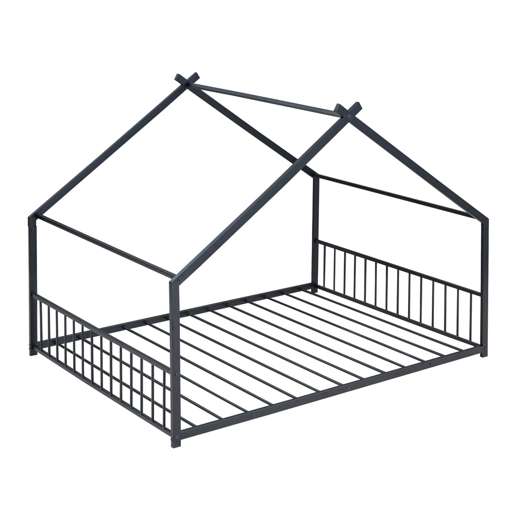 Leoglint Full Size Metal House Bed Frame, Black