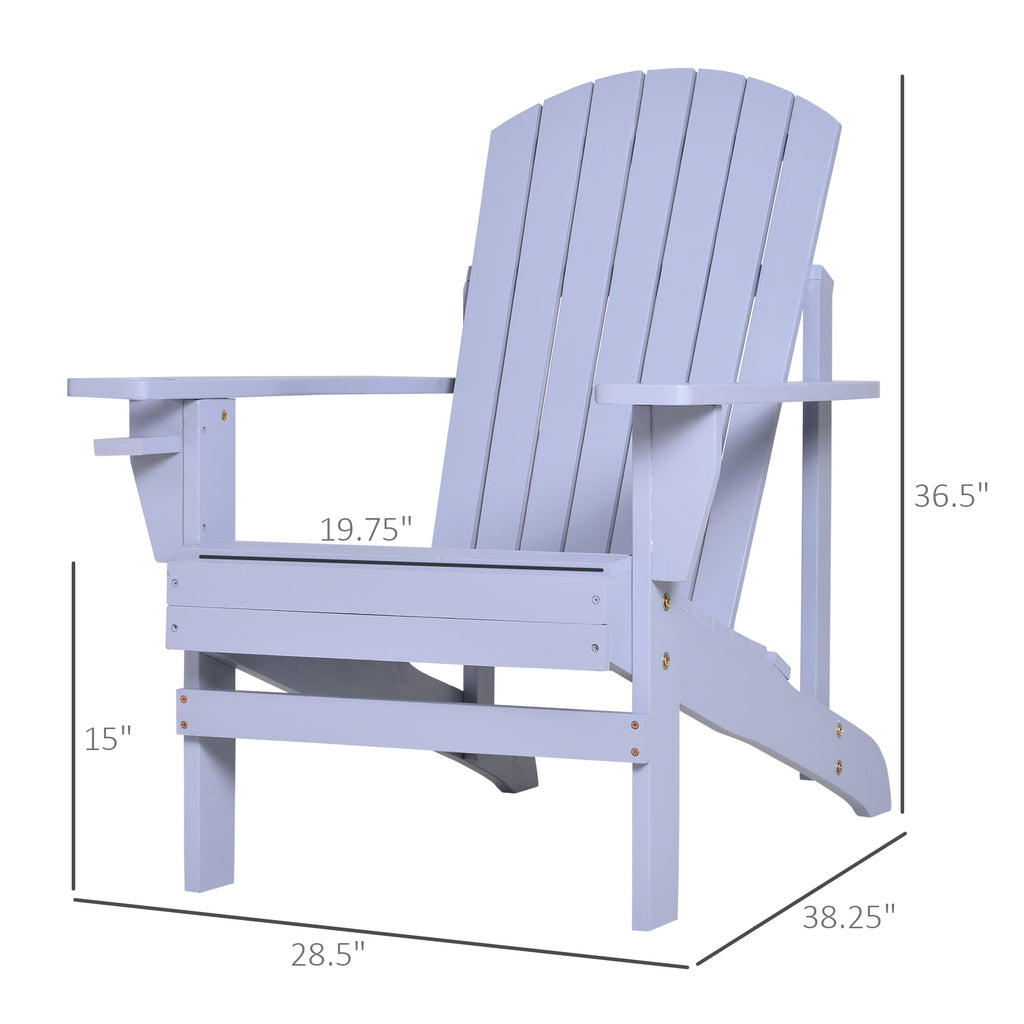 Leoglint Wooden Adirondack Outdoor Chair, Outdoor Patio Lawn Chair with Cup Holder, Weather Resistant Lawn Furniture, Classic Lounge for Deck, Garden, Backyard, Fire Pit, Gray