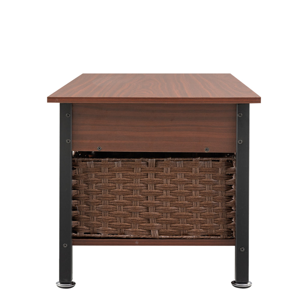 Leoglint Metal coffee table,desk,with a lifting table,and hidden storage space.There were two removable wicker baskets that could be placed in any space such as the living room,color:brownwith solid wood grain