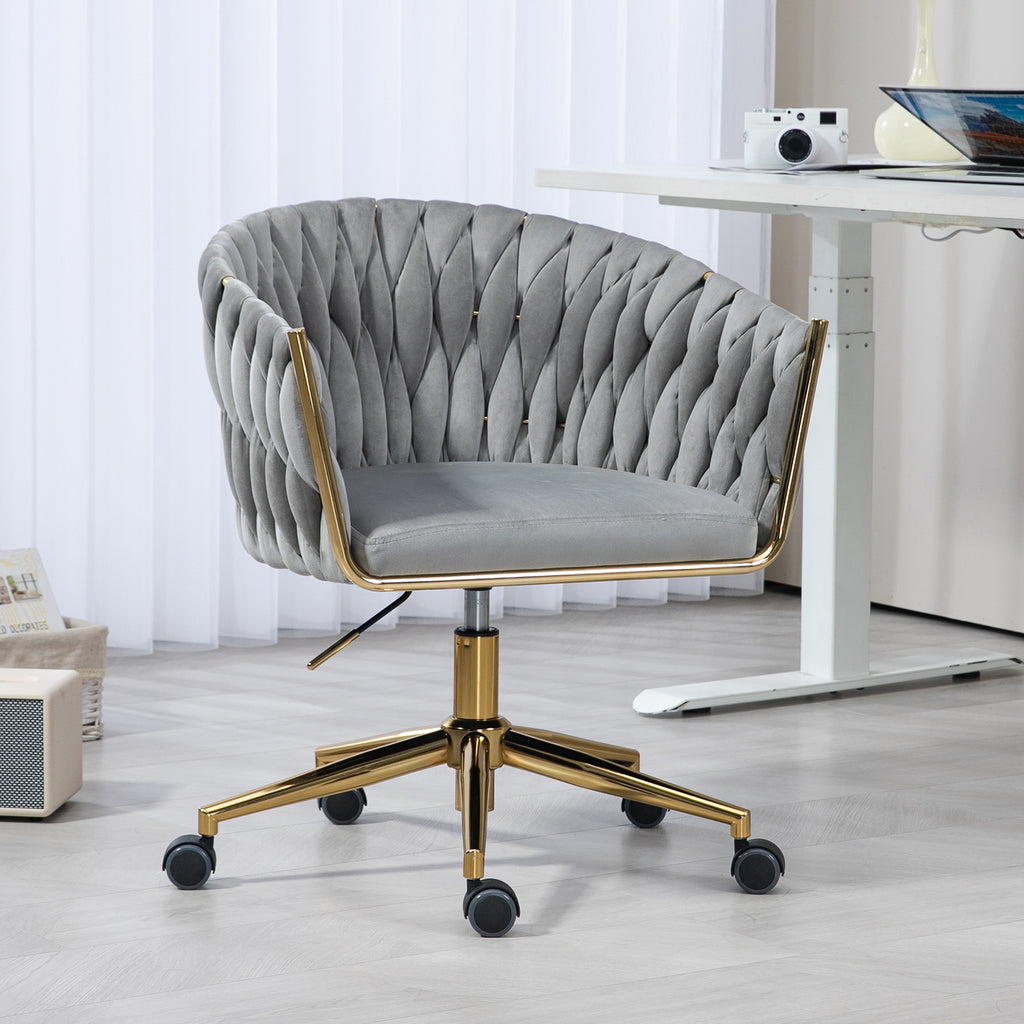 Leoglint Modern design the backrest is hand-woven Office chair,Vanity chairs with wheels,Height adjustable,360°swivel for bedroom, living room(GREY)